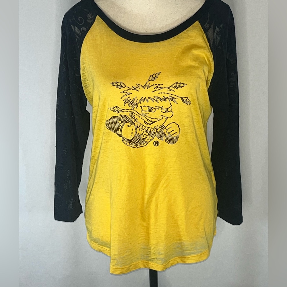 Touch Alyssa Milano Wichita State WuShock Rhinestone Burnout Raglan Shirt L